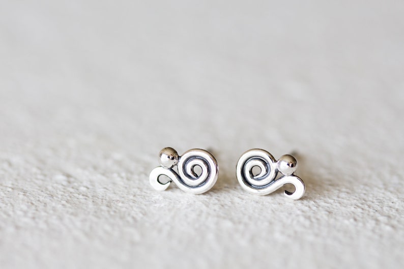 Dainty Spiral Paisley Stud Earrings, Miniature Swirl Ornament, elegant feminine sterling silver stud earrings for everyday image 9