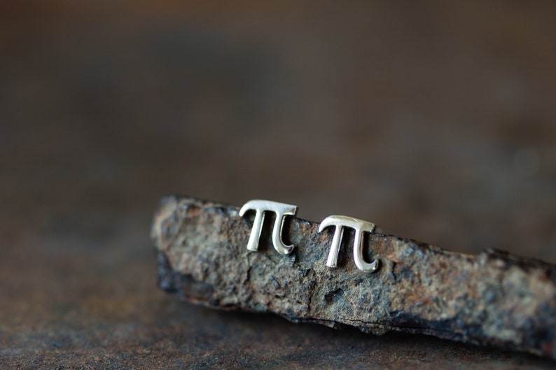 Tiny Handcrafted Greek Letter Pi Stud Earrings, 5mm Sterling Silver π Symbol Studs, Science Geek Gift, Unisex Math Jewelry image 5