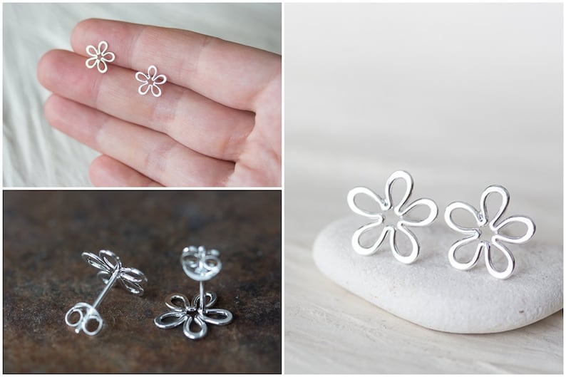Silver Artisan Earrings Dainty Sterling Silver Flower Stud Etsy Australia