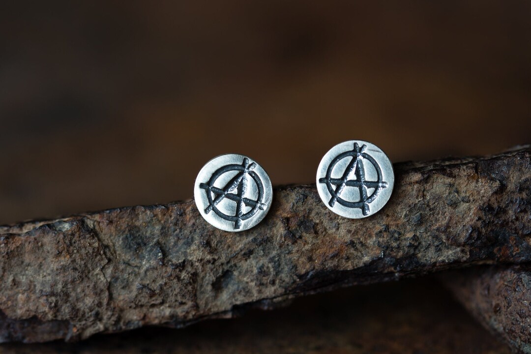 6mm Punk Anarchy Logo Stud Earrings, Hand Stamped Non-conformist Rebel ...