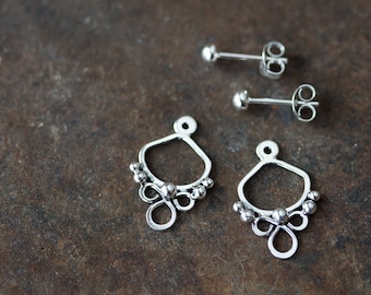 Handmade silver ear jacket earring enhancers, abstract front and back earring, mix and match interchangeable earring set