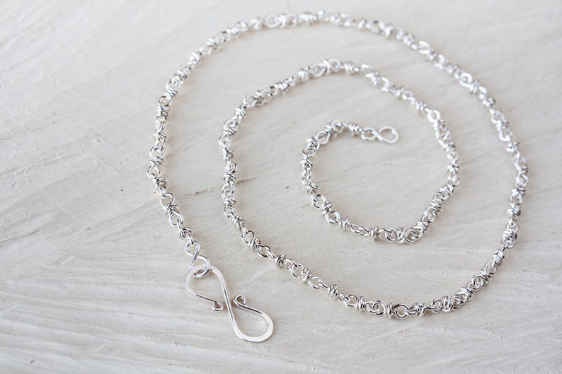 Artisan Handmade Sterling Silver Chain Necklace, wire wrapped bright silver necklace, chain for pendant image 1