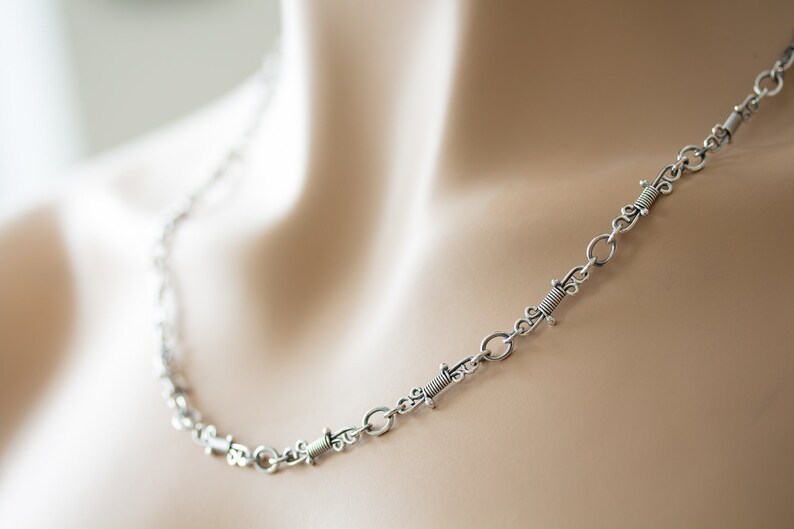 unique layering necklace silversmith jewelry Artisan handmade sterling silver chain necklace Small wrapped links