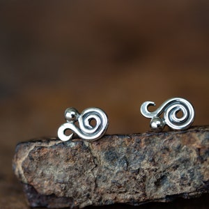 Dainty Spiral Paisley Stud Earrings, Miniature Swirl Ornament, elegant feminine sterling silver stud earrings for everyday image 10
