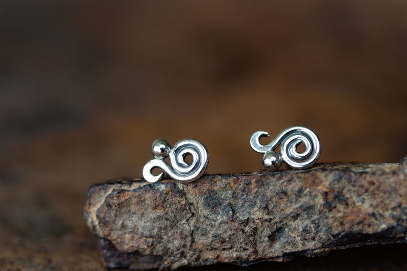 Dainty Spiral Paisley Stud Earrings, Miniature Swirl Ornament, elegant feminine sterling silver stud earrings for everyday image 10