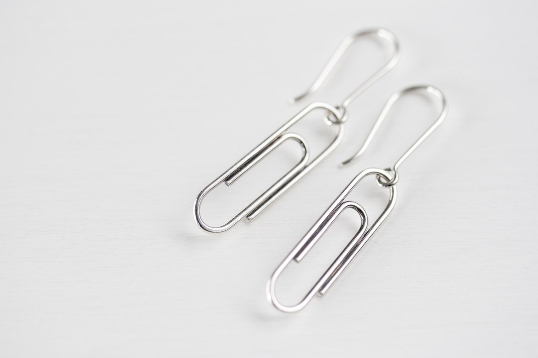 One Inch Paperclip Handcrafted Sterling Silver Paperclip Earrings, Large Silver Wire Paper ...