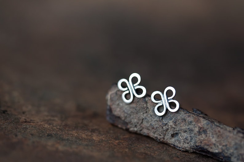 Tiny Celtic Knot Earrings, 7mm Handmade Sterling Silver Studs, four leaf clover, small everyday 925 silver earrings for man, woman image 5