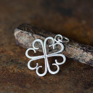 Dainty Four Leaf Clover Pendant, Small Handcrafted Lucky Shamrock, Sterling silver, Good Luck Charm, Artisan Handmade image 2