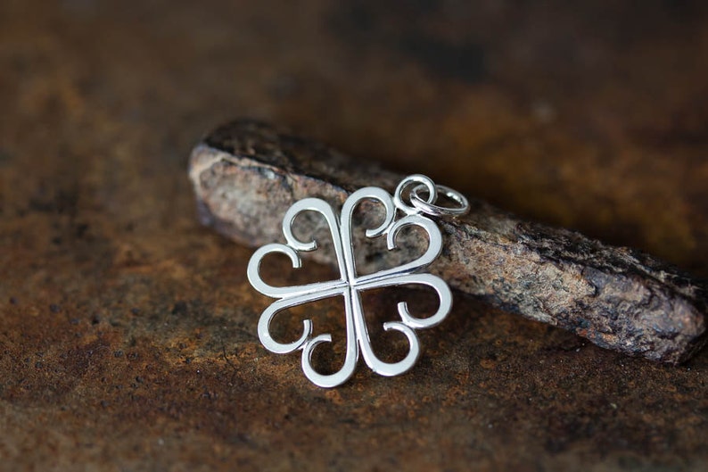 Dainty Four Leaf Clover Pendant, Small Handcrafted Lucky Shamrock, Sterling silver, Good Luck Charm, Artisan Handmade image 2
