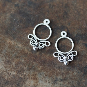 Handcrafted silver ear jacket earrings, front and back earring, solid sterling silver butterfly earring, unique artisan earrings