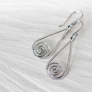 Silver Drop Earrings, 925 sterling silver earrings, metal Celtic spirals in teardrop dangle, Celtic earrings, simple everyday earrings image 4
