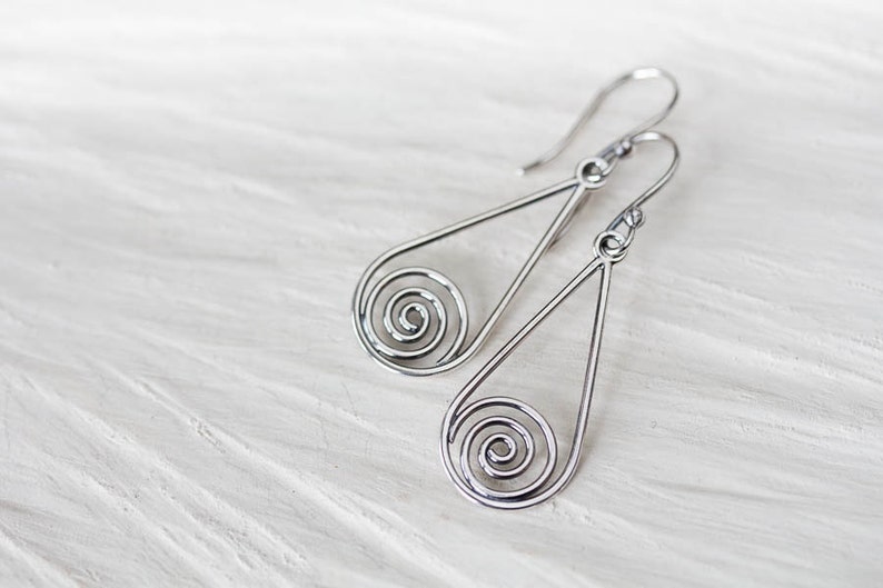 Silver Drop Earrings, 925 sterling silver earrings, metal Celtic spirals in teardrop dangle, Celtic earrings, simple everyday earrings image 4