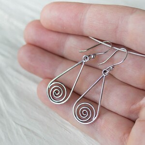 Silver Drop Earrings, 925 sterling silver earrings, metal Celtic spirals in teardrop dangle, Celtic earrings, simple everyday earrings image 2