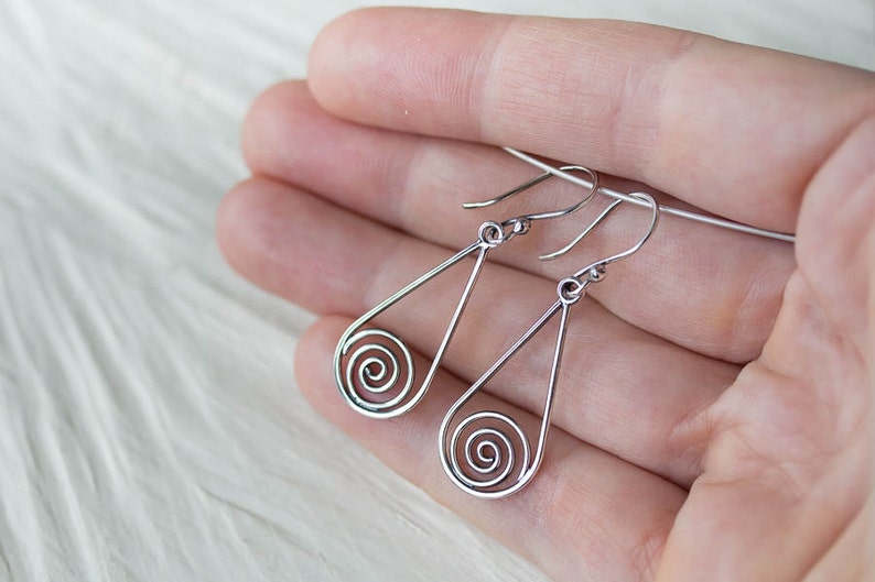 Silver Drop Earrings, 925 sterling silver earrings, metal Celtic spirals in teardrop dangle, Celtic earrings, simple everyday earrings image 2