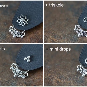 Interchangeable silver ear jacket earrings, artisan handmade sterling silver front and back earring, mix and match stud earrings image 3