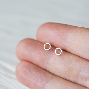 4.5mm Teeny Tiny Stud Earrings, Minimalist sterling silver stud earrings, o contemporary very small circle studs for man, woman image 2