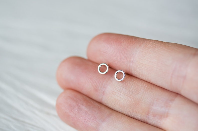 4.5mm Teeny Tiny Stud Earrings, Minimalist sterling silver stud earrings, o contemporary very small circle studs for man, woman image 2