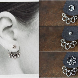 Handmade Silver Ear Jacket, sterling silver, unique interchangeable mix and match stud earrings enhancer, circle design, artisan jewelry