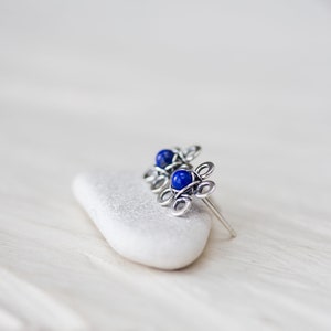 Natural Lapis Lazuli Stud Earrings, small silver flower earrings, tiny deep blue studs, mini stud earrings, artisan handcrafted jewelry image 8