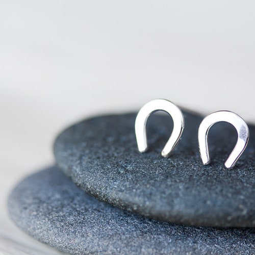 Tiny Horseshoe Stud Earrings Sterling Silver Minimalist Etsy