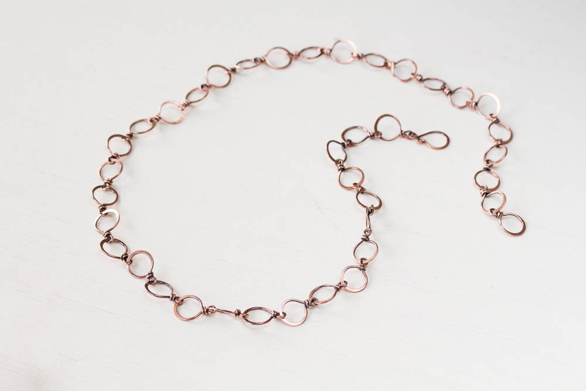 Large Hammered Copper Links Chain Necklace Wire Wrapped Etsy
