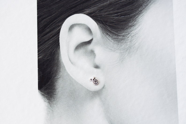 Dainty Spiral Paisley Stud Earrings, Miniature Swirl Ornament, elegant feminine sterling silver stud earrings for everyday image 4