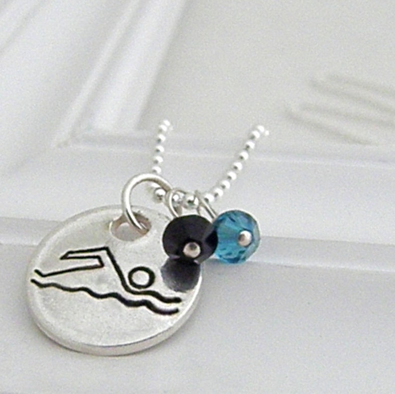 Swim Necklace Hand Stamped Silver on Etsy Etsy