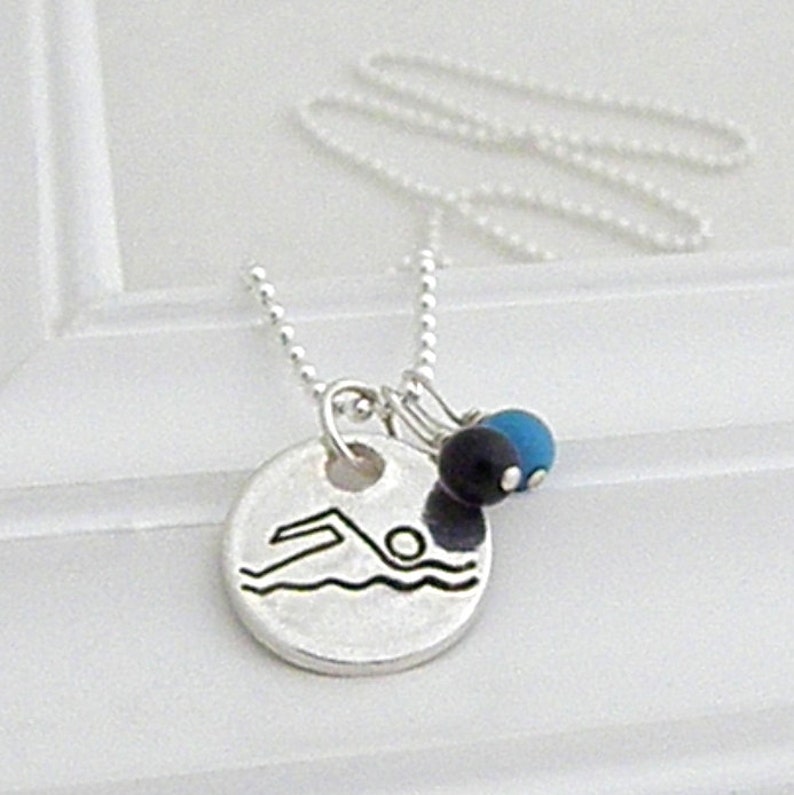 Swim Necklace Hand Stamped Silver on Etsy Etsy