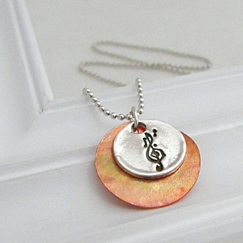Music Necklace Hand Stamped Silver with Shell Pendant on | Etsy