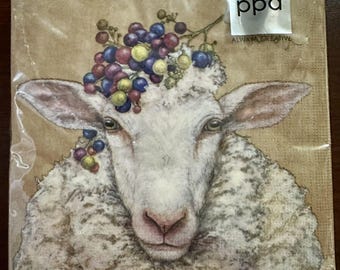 Rare Vicki Sawyer Vineyard Sheep Paper Dinner Napkin 20 New Decoupage Collectors