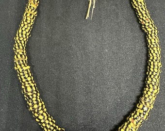 Antique African Trade Beads Yellow Black Striped Aja Venetian Glass Spacers 12”