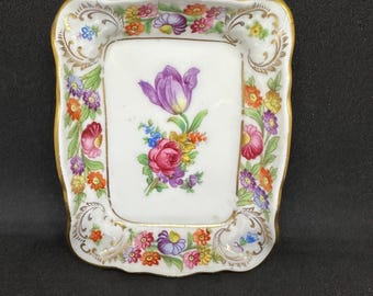 Vintage Schumann Bavaria Germany Empress Dresden Flowers Ashtray Trinket Tray