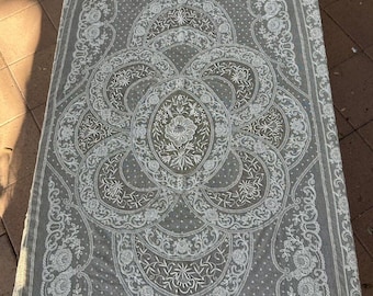 Antique c1920 French Normandy Lace Embroidered Twin Coverlet Bedspread Canopy B