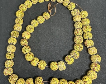 Antique Venetian End-of-Day Crumb Glass Beads, Yellow Mosaic Confetti Strand (56 Beads, ~10mm)