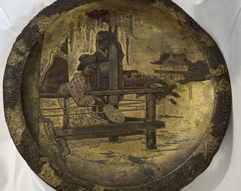 Antique Japanese Bronze Plate Kabuto Maedate Brass Bronze Meiji Period