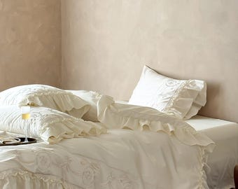 Handmade Embroidered Cotton Bedding Set: French Princess Style