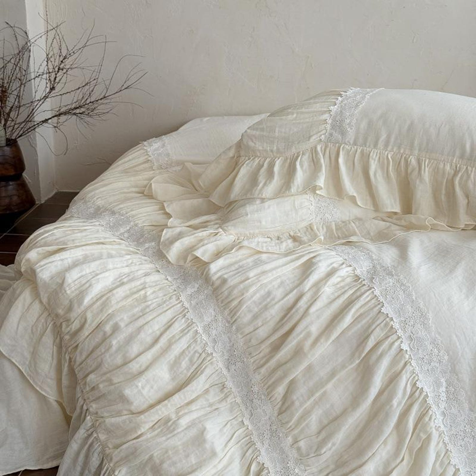 Vintage French Lace Bedding: Wrinkled Cotton Quilt Cover - Queen (1.8m Bed)