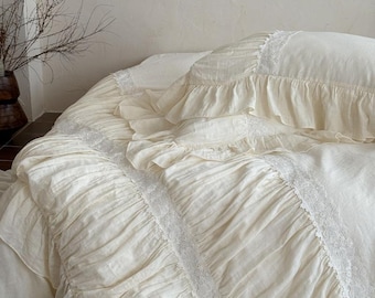 Vintage French Lace Bedding: Wrinkled Cotton Quilt Cover