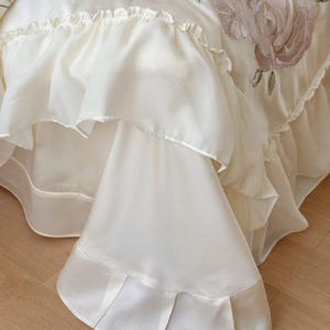 Floral Embroidered Quilt Cover Set –Cream White Tencel Cotton, Girly Lace Design image 8