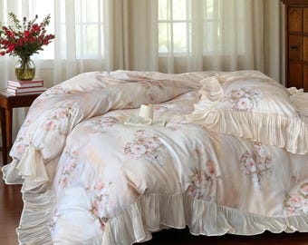 Vintage French Palace Tencel Cotton Bedding Set: Elegant Quilt Cover & Sheet