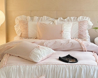 French Washed Cotton Bedding Set: Queen & King Size Lace Quilt Cover Only