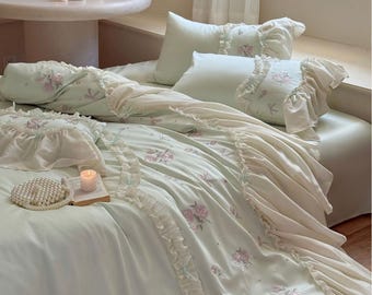 Vintage Princess Floral Embroidered Cotton Bedding Set - 4 Piece duvet cover only