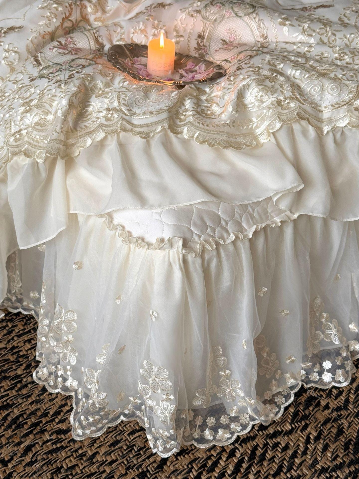 Lace Bed Ruffle Embroidered Lace Ruffle Bedding Set, Long-staple Cotton, Princess Style ...
