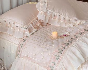 Conjunto de edredón y falda de seda helada con bordado femenino - Lyocell lavable