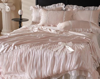 Rosa Französische Bettwäsche: Tencel oder Baumwoll Quilt Bezug Nur mit Bett Rock