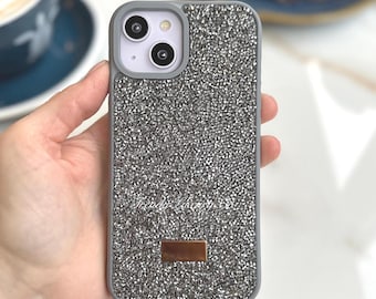 Customized Personalised Logo Diamond Sparkly iPhone Case - Stylish Shiny Cover, Trendy Gift for Girls & Women