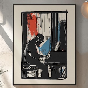 Jazz Pianist Silhouette Art Print: Bold Music Decor (Unframed)