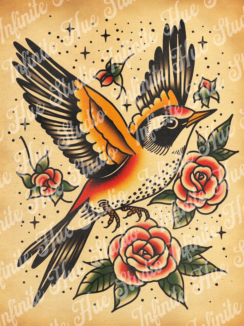 Swallow Bird Tattoo Flash Poster: Vintage American Traditional Ink Art ...