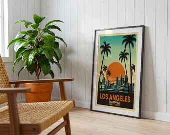 Vintage Los Angeles Sunset Print – Retro California Travel Poster