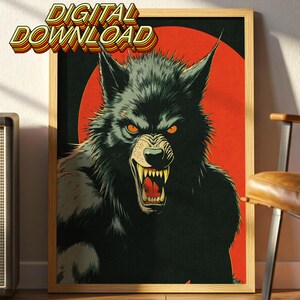 Retro varulv skräckkonsttryck: Vintage serietidningsillustration (digital nedladdning)